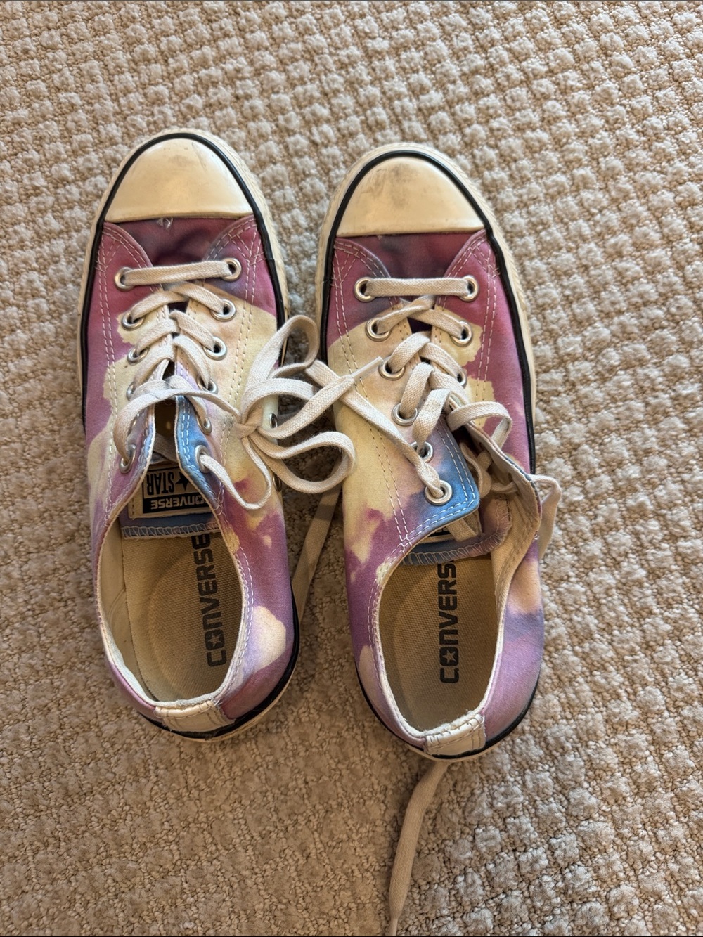 Converse Tie-Dye Low Top Sneakers - Purple & Cream